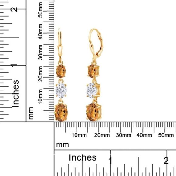 18K Yellow Gold with 4.80 Cttw 3 Stone Madeira Citrine and Moissanite Earrings - Picture 5 of 5